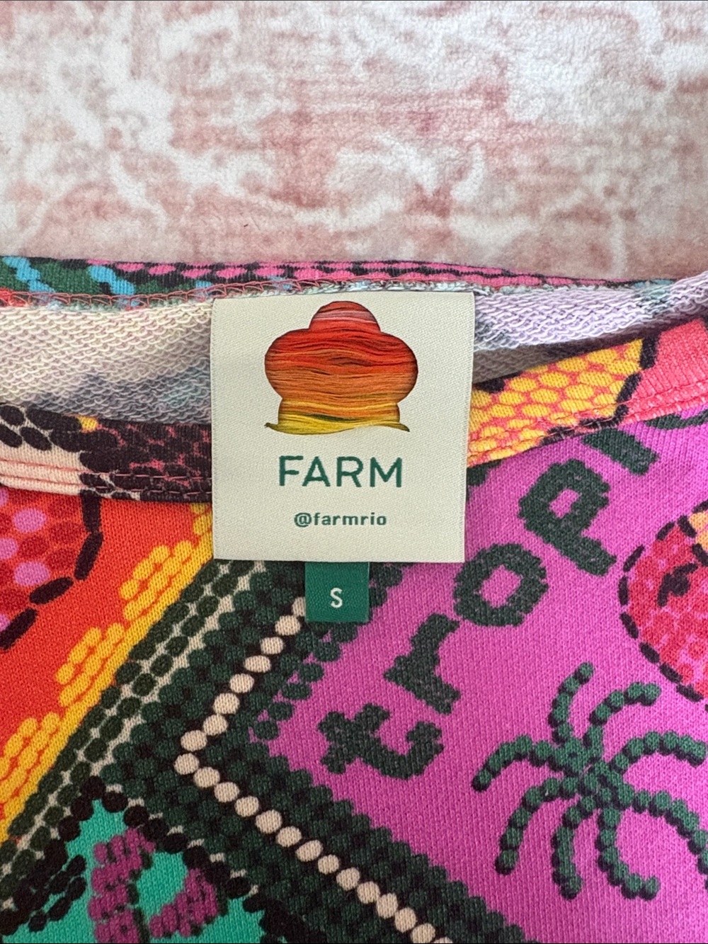 FARM Rio Bright Patchwork Graphic Top in Pink, Purple, Green, Yellow and Orange - Picture 3 of 3